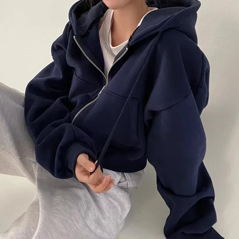 Sabrina Laurent | Women's Cropped Zip-Up Hoodie Fleece Streetwear