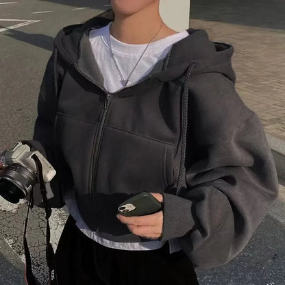Sabrina Laurent | Women's Cropped Zip-Up Hoodie Fleece Streetwear