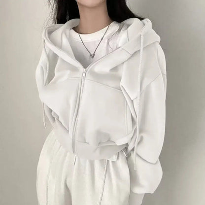 Sabrina Laurent | Women's Cropped Zip-Up Hoodie Fleece Streetwear