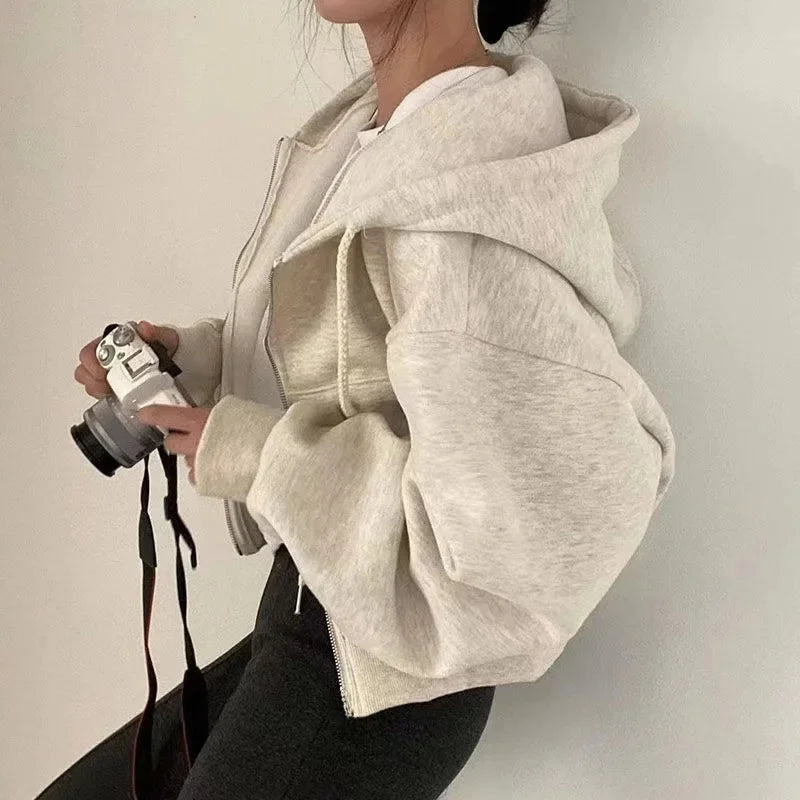 Sabrina Laurent | Women's Cropped Zip-Up Hoodie Fleece Streetwear