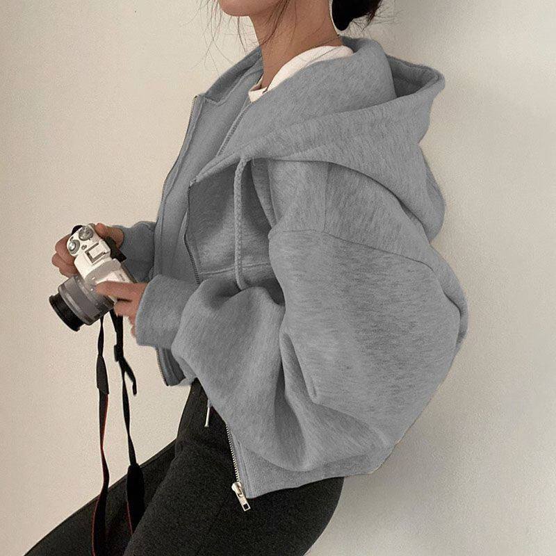 Sabrina Laurent | Women's Cropped Zip-Up Hoodie Fleece Streetwear