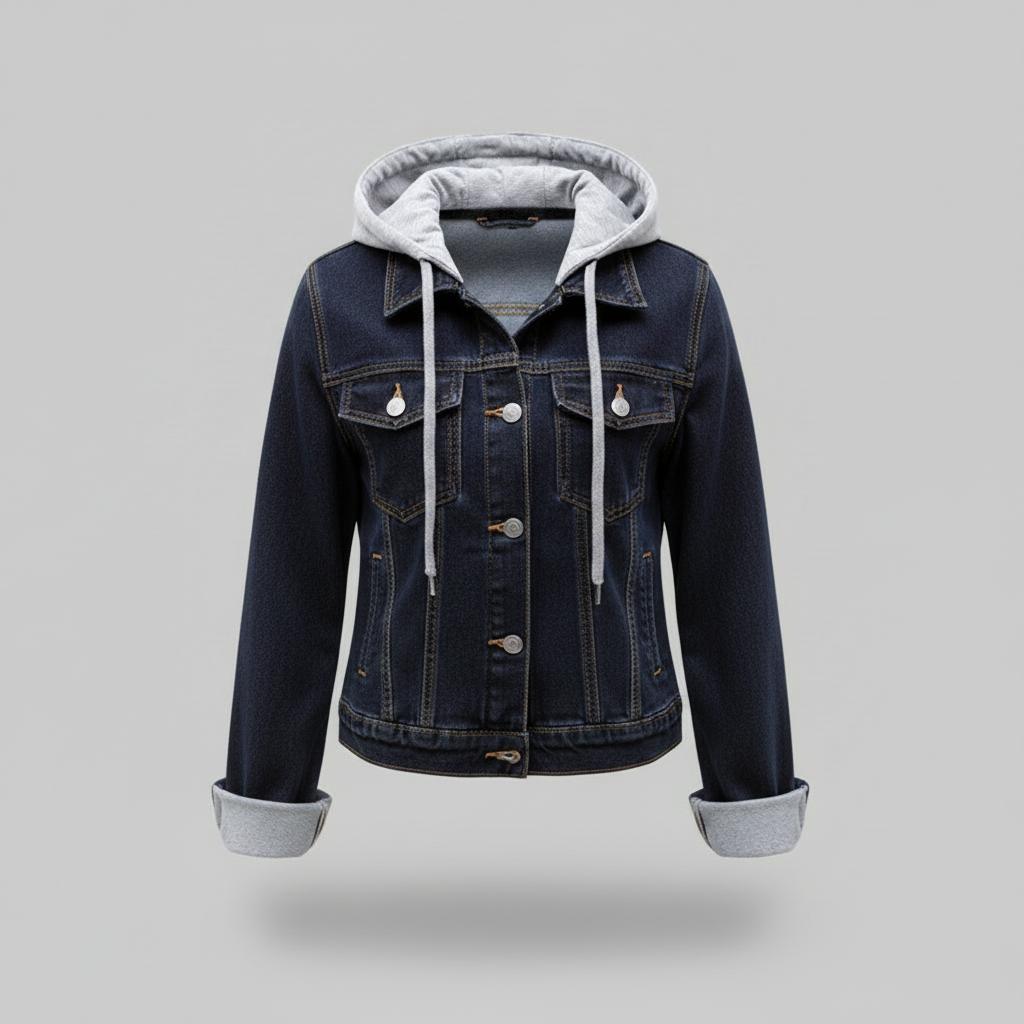 Denim Damejakke Med Aftagelig Hætte | Casual Yderlag