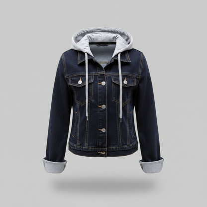 Denim Damejakke Med Aftagelig Hætte | Casual Yderlag