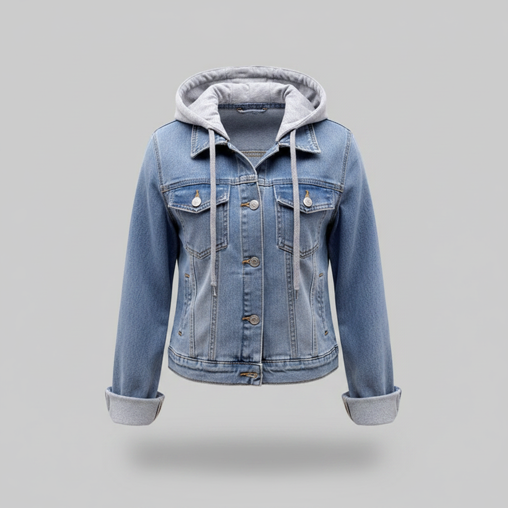 Denim Damejakke Med Aftagelig Hætte | Casual Yderlag