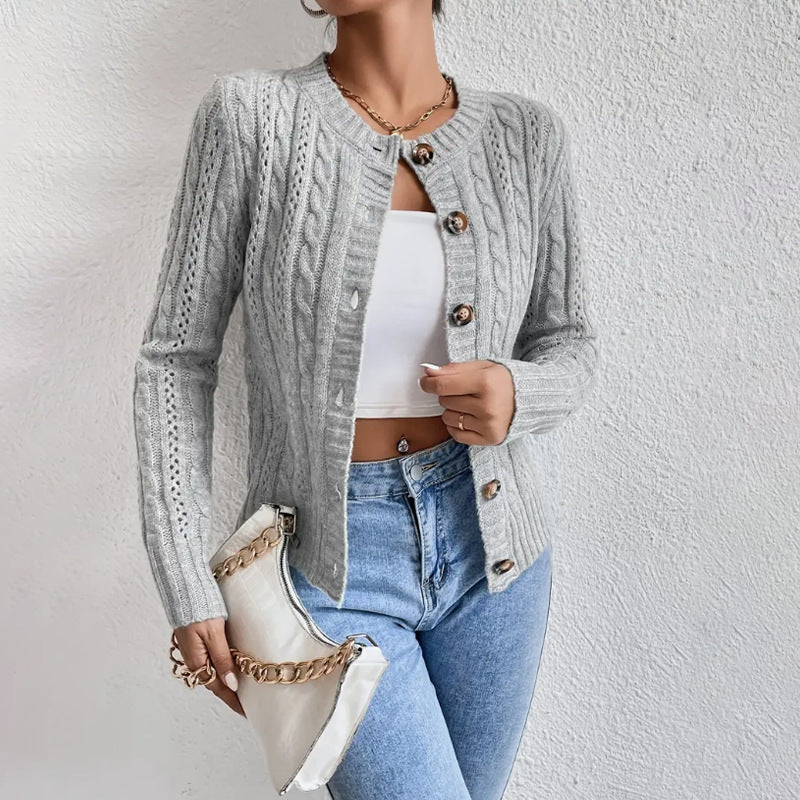 Harriet | Women's Cropped Cardigan Cable Knit Button-Front