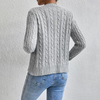 Harriet | Women's Cropped Cardigan Cable Knit Button-Front