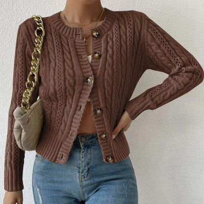 Harriet | Women's Cropped Cardigan Cable Knit Button-Front