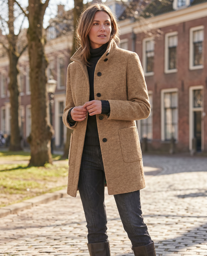 Solene | Women's Wool Retro Camel Coat Stand Collar for Fall Festival