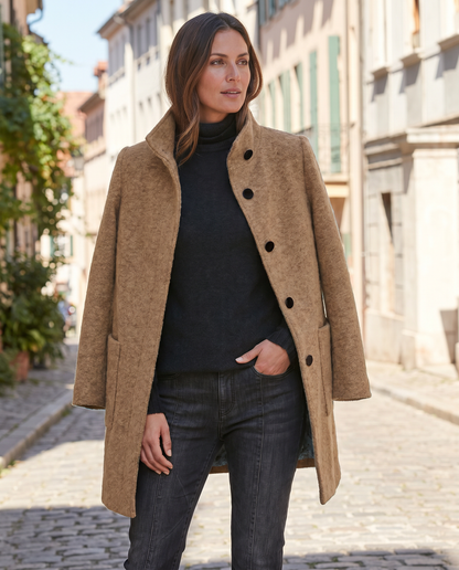 Solene | Women's Wool Retro Camel Coat Stand Collar for Fall Festival