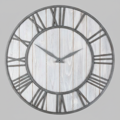 Industrielt Vægur i Træ og Metal | 40cm Rundt Design