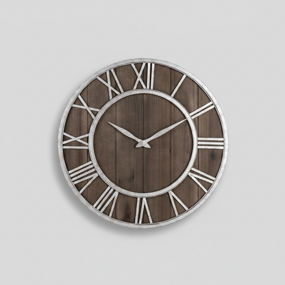 Industrielt Vægur i Træ og Metal | 40cm Rundt Design
