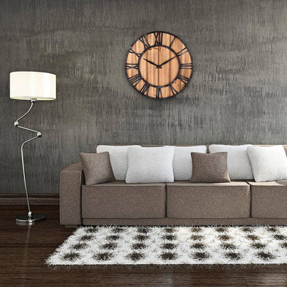Industrielt Vægur i Træ og Metal | 40cm Rundt Design 1