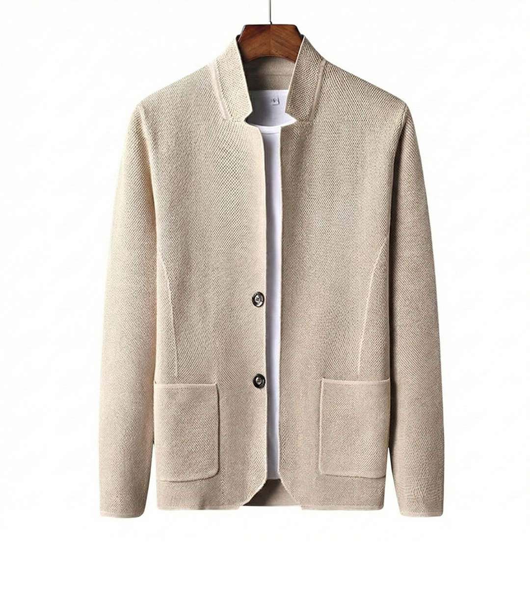 Aldous | Men's Wool Cardigan Collarless with Woven Knit for Conference