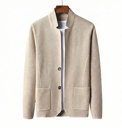 Aldous | Men's Wool Cardigan Collarless with Woven Knit for Conference