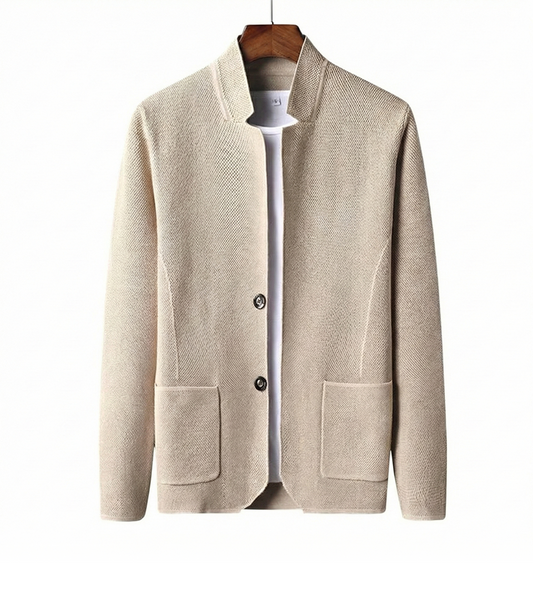 Aldous | Men's Wool Cardigan Collarless with Woven Knit for Conference