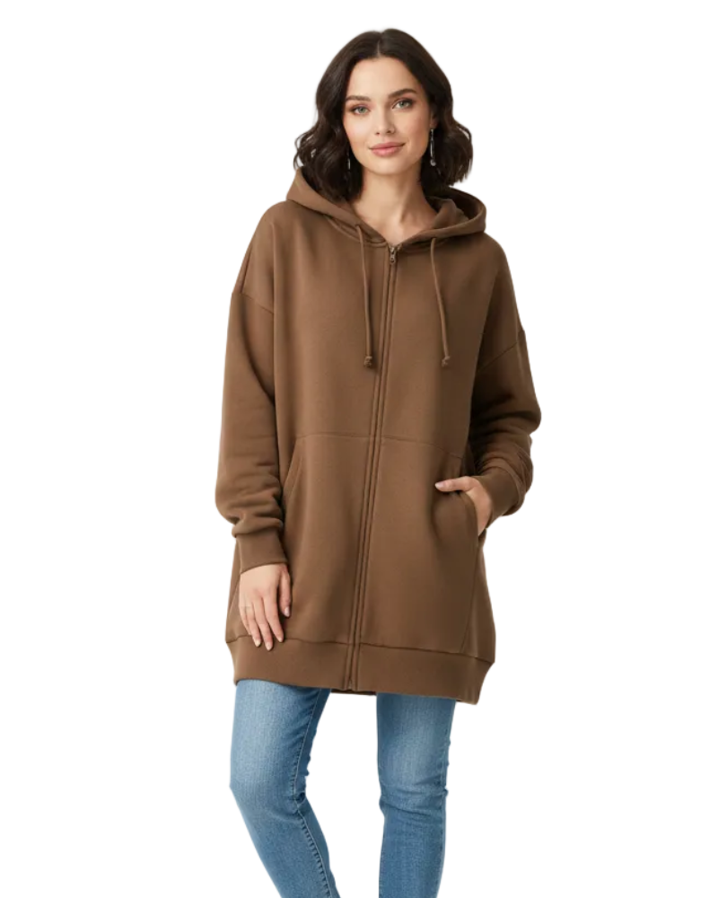 Remily | Women's Fleece Oversized Zip-Up Hoodie with Pockets for Brunch