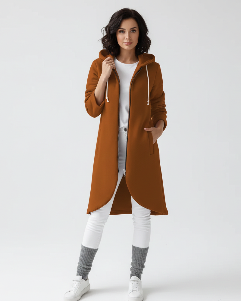 Nuvina | Women's Fleece Longline Hoodie with Zip-Up for Pumpkin Patch