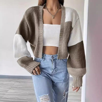 Celeste | Women's Cropped Cardigan Colour Block Knit