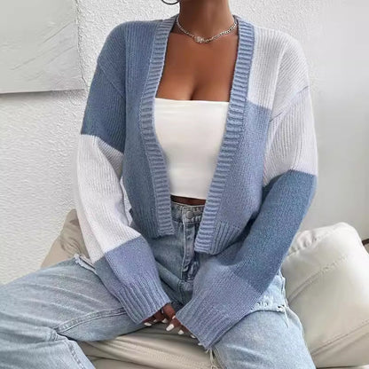 Celeste | Women's Cropped Cardigan Colour Block Knit