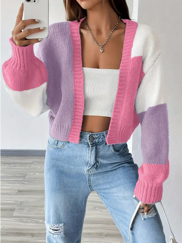 Celeste | Women's Cropped Cardigan Colour Block Knit