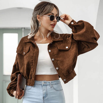 Serena Bellucci | Women's Cropped Corduroy Jacket Oversized Sleeve