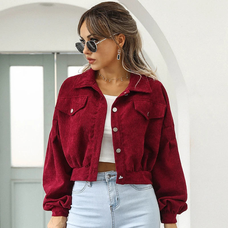 Serena Bellucci | Women's Cropped Corduroy Jacket Oversized Sleeve
