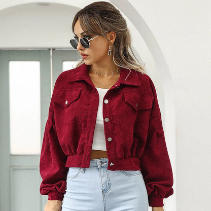 Serena Bellucci | Women's Cropped Corduroy Jacket Oversized Sleeve