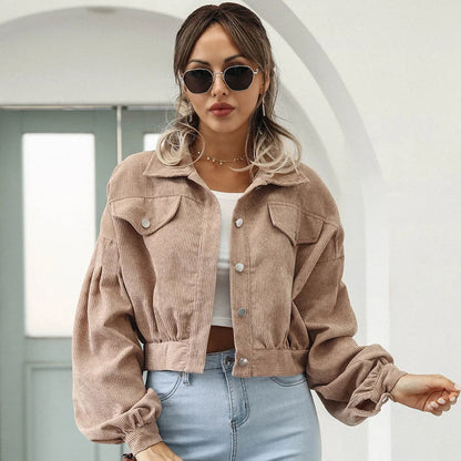 Serena Bellucci | Women's Cropped Corduroy Jacket Oversized Sleeve