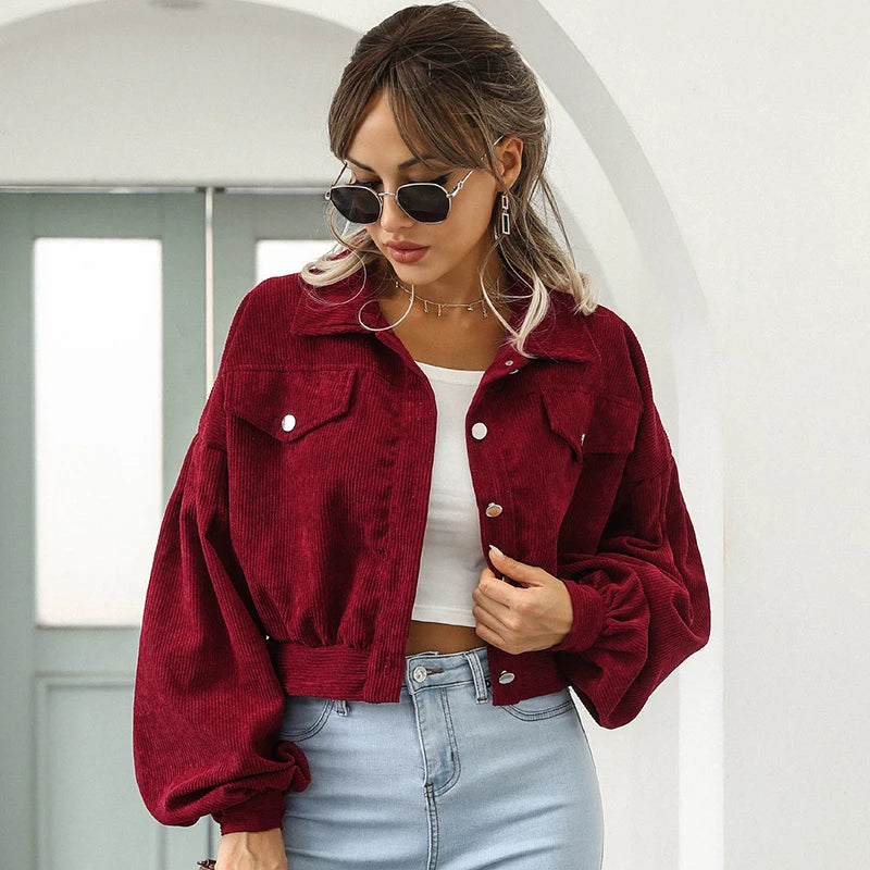 Serena Bellucci | Women's Cropped Corduroy Jacket Oversized Sleeve