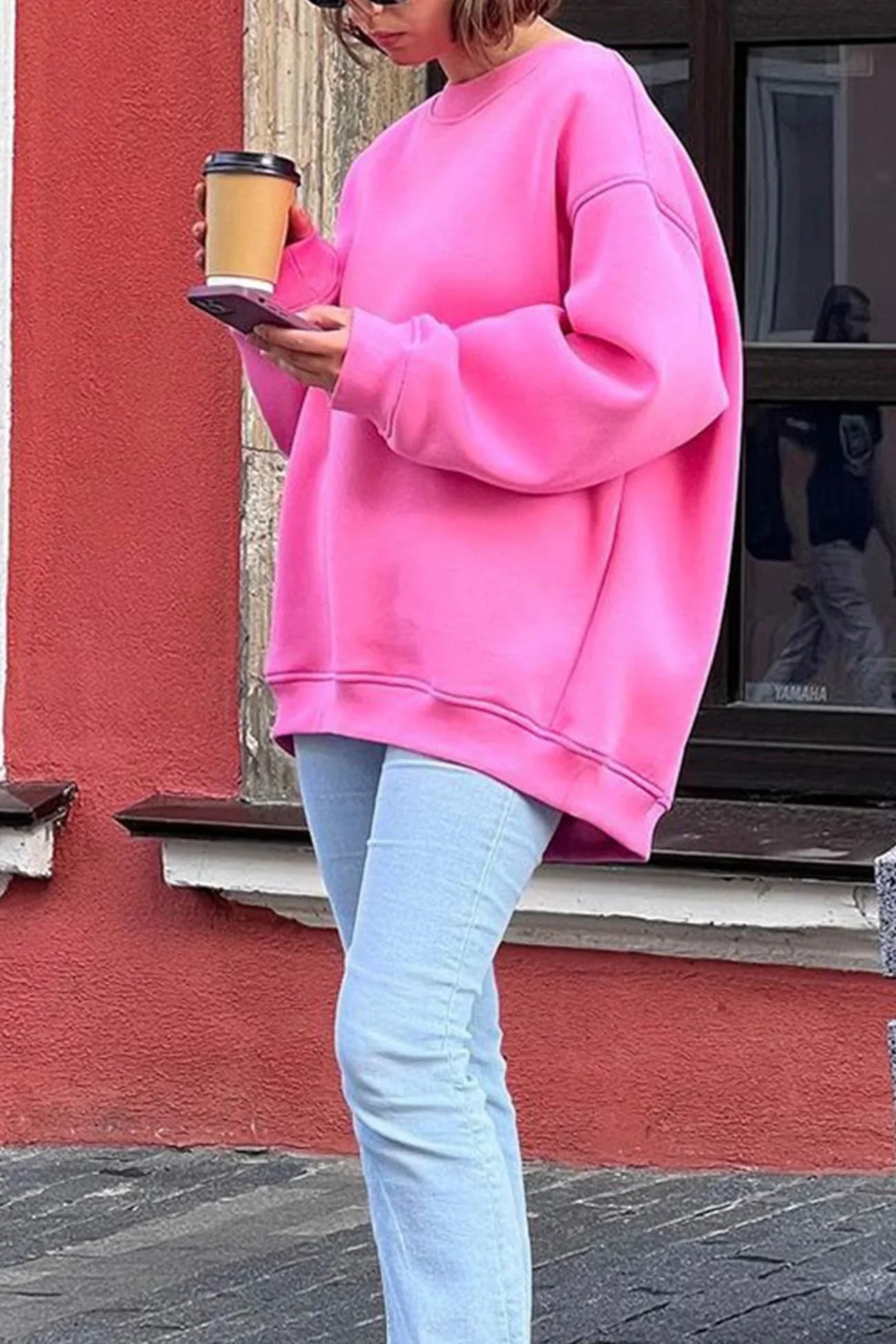 Rosa | Women's Fleece Oversized Sweatshirt Round Neck for Movie Night