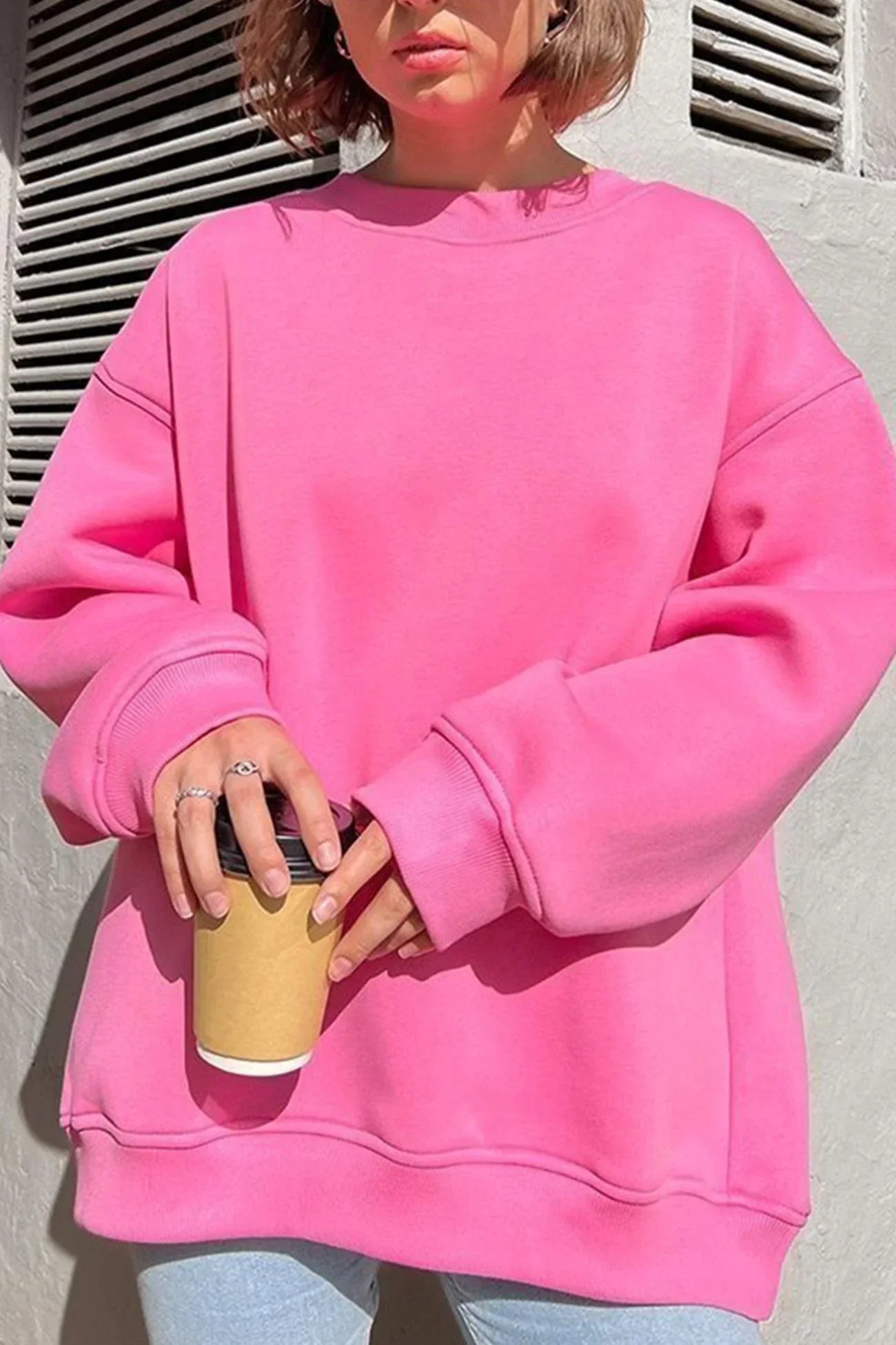Rosa | Women's Fleece Oversized Sweatshirt Round Neck for Movie Night