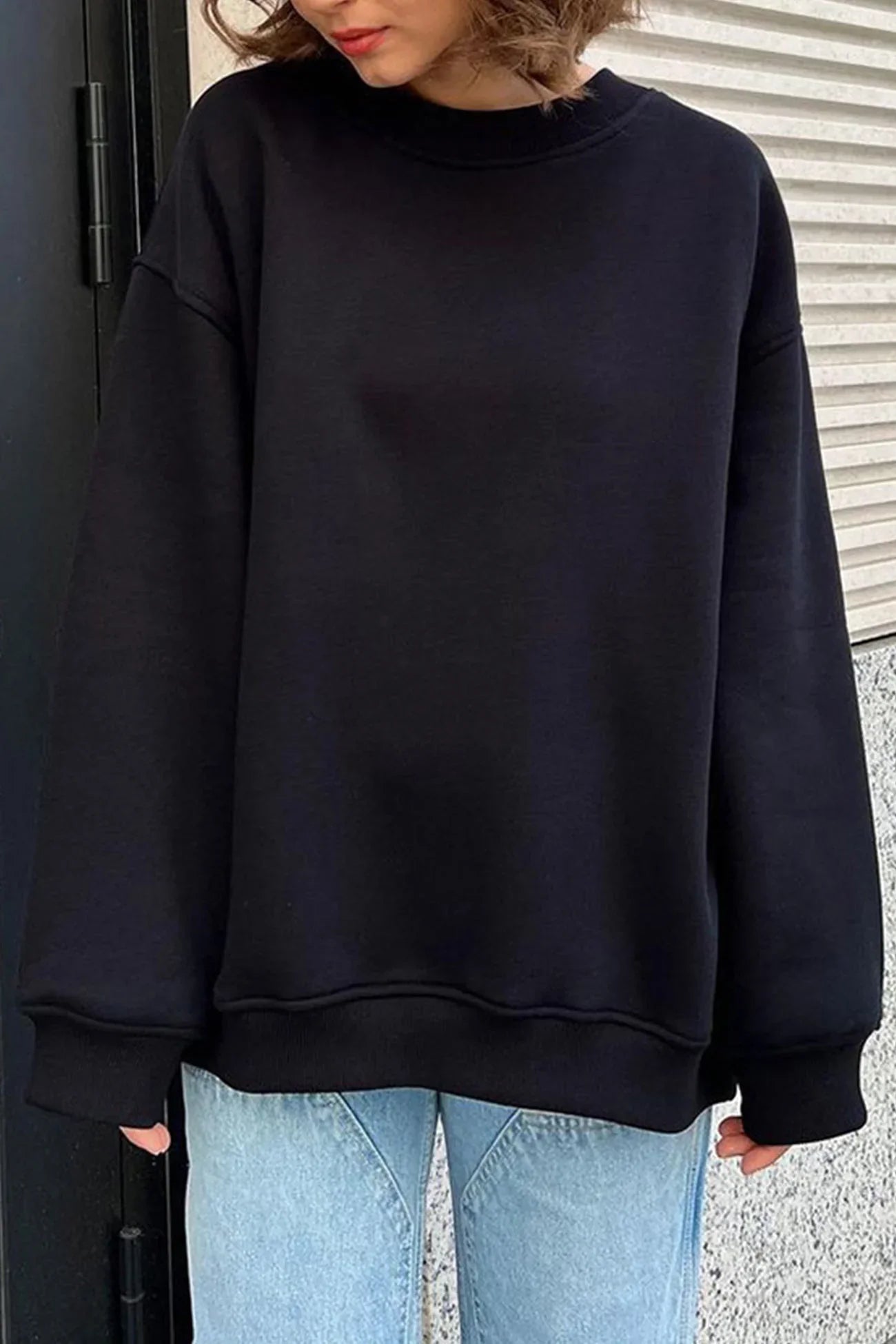 Rosa | Women's Fleece Oversized Sweatshirt Round Neck for Movie Night
