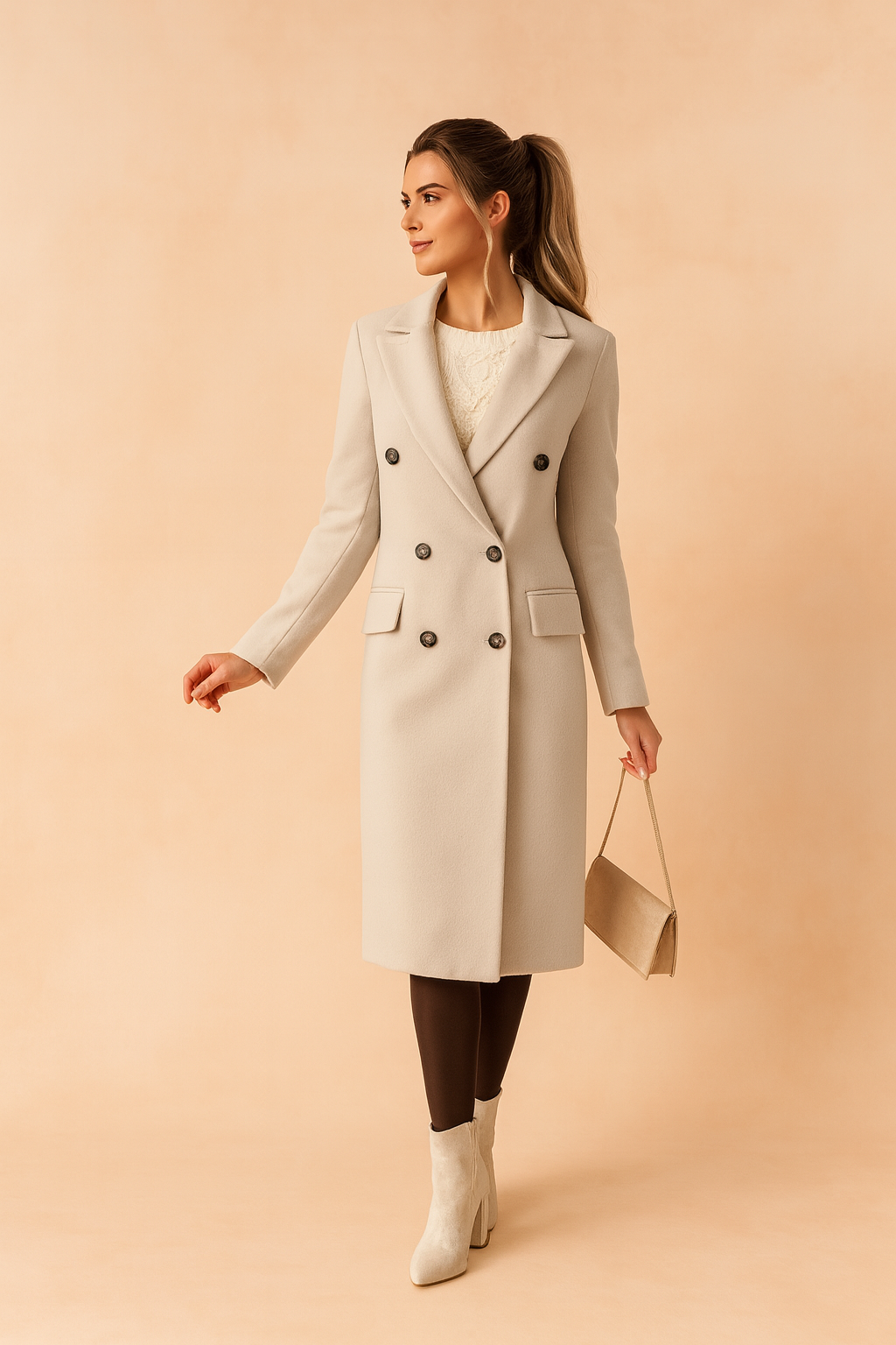 Marcelle | Women's Wool Double-Breasted Camel Coat for Thanksgiving