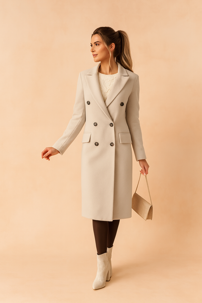 Marcelle | Women's Wool Double-Breasted Camel Coat for Thanksgiving
