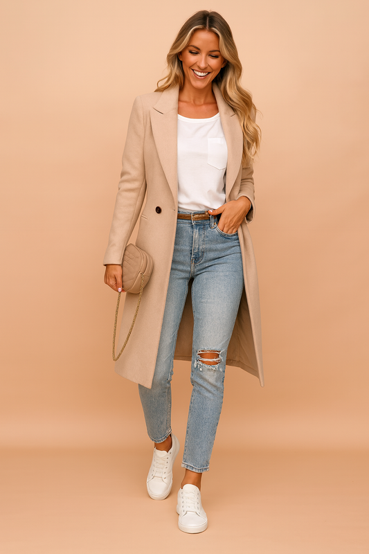 Blanche | Women's Wool Double-Breasted Longline Coat for Gala
