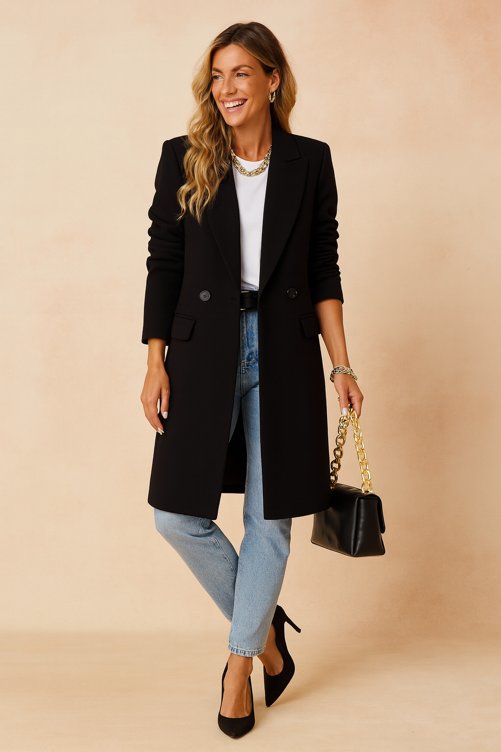 Blanche | Women's Wool Double-Breasted Longline Coat for Gala