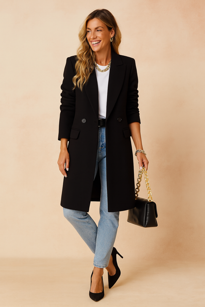 Blanche | Women's Wool Double-Breasted Longline Coat for Gala