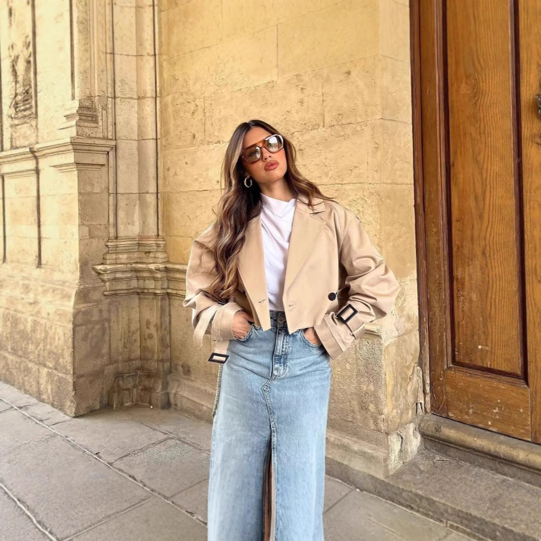 Leonie | Women's Modern Cropped Trench Coat with Belt for Conference