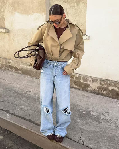 Vivienne | Women's Cropped Trench Coat Innovative Sleeves for Brunch