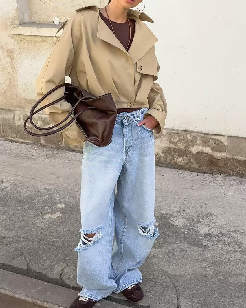 Vivienne | Women's Cropped Trench Coat Innovative Sleeves for Brunch