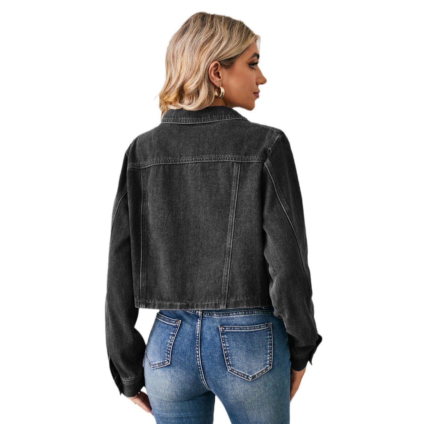 Colette | Women's Cropped Denim Jacket Classic Collar
