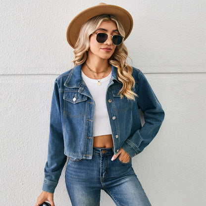 Colette | Women's Cropped Denim Jacket Classic Collar