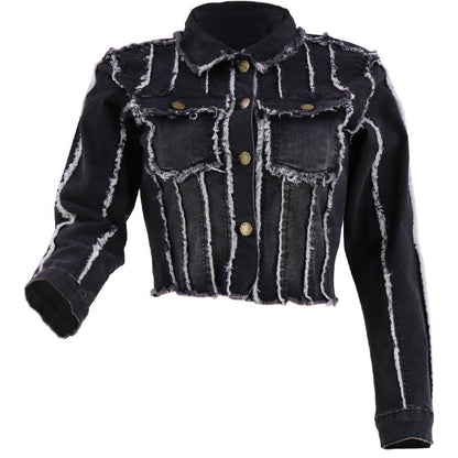 Gisèle | Women's Cropped Denim Jacket Frayed Contrast Seams