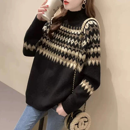 Astrid | Women's Knit Fair Isle Sweater Turtleneck for Thanksgiving