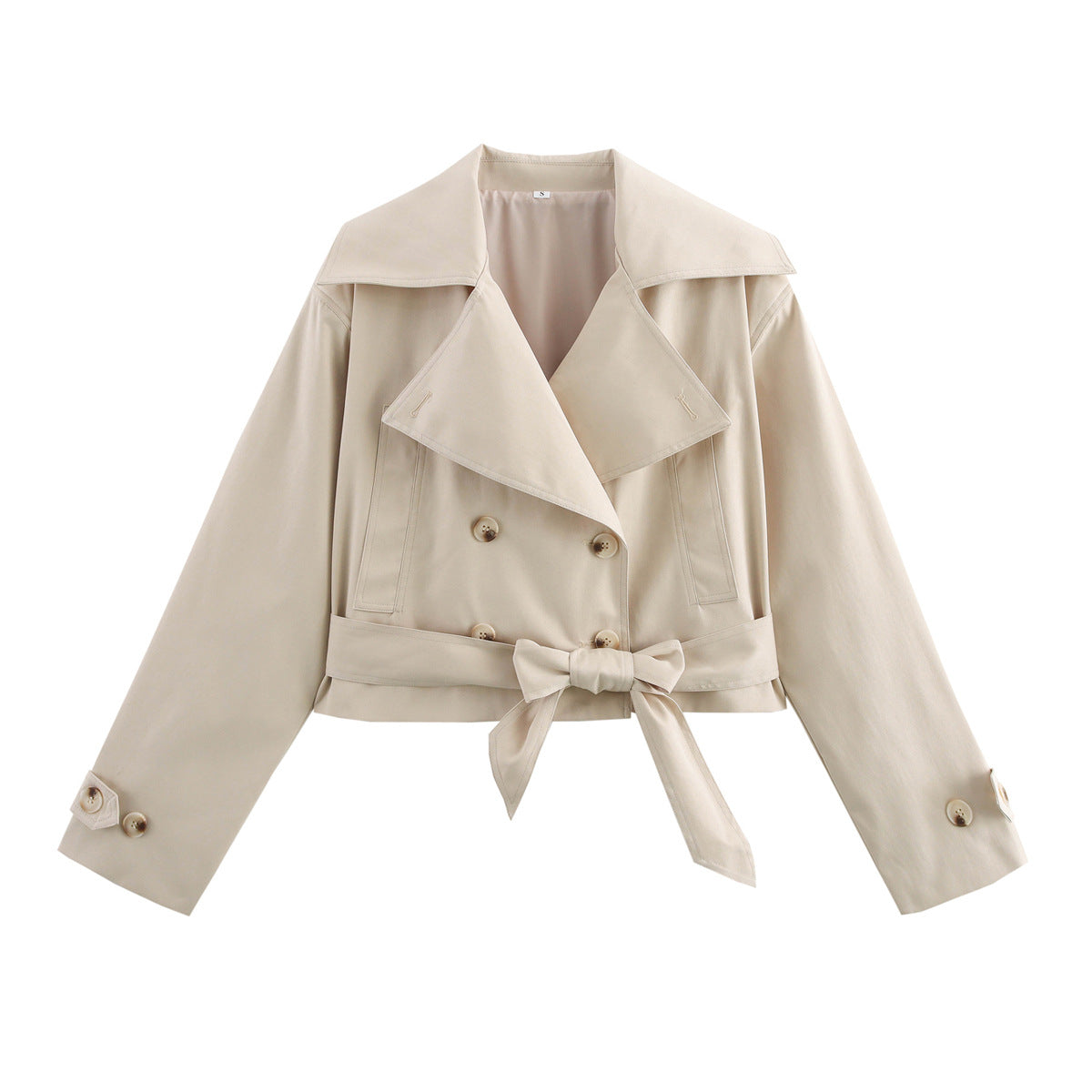 Fleur | Women's Belted Cropped Trench Coat Button Detail for Date Night