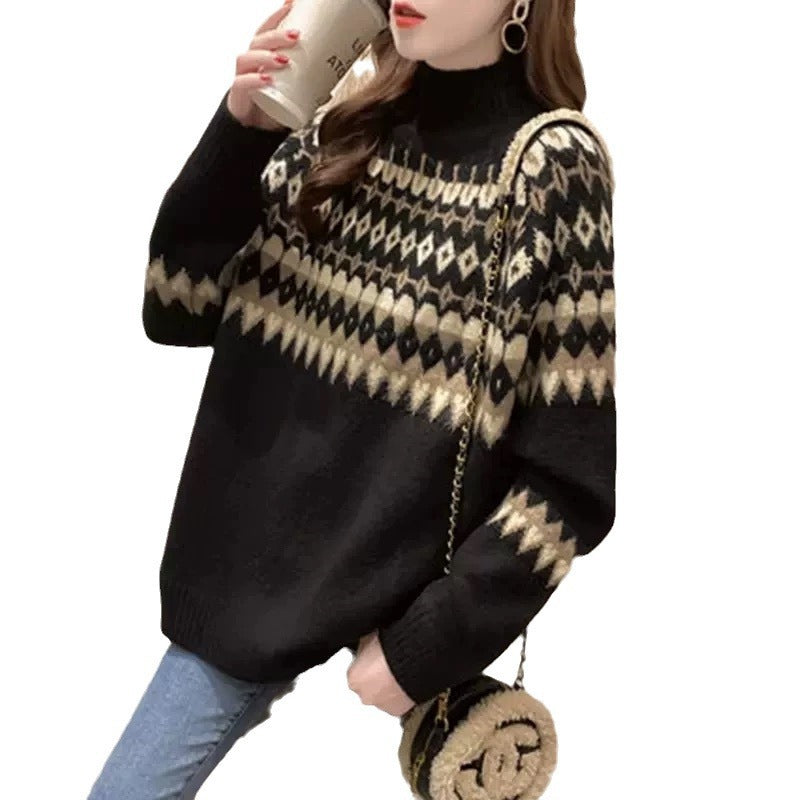 Astrid | Women's Knit Fair Isle Sweater Turtleneck for Thanksgiving