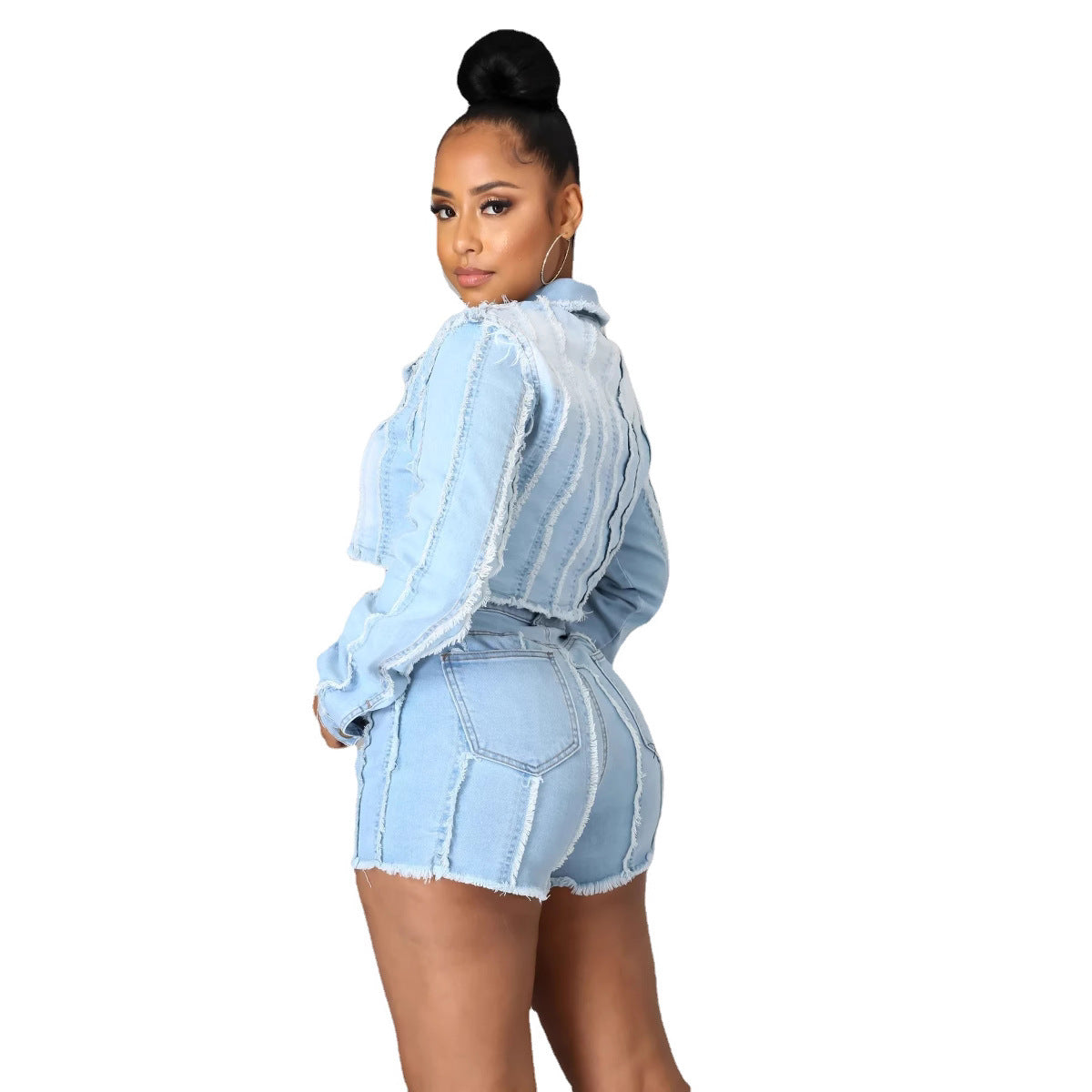 Gisèle | Women's Cropped Denim Jacket Frayed Contrast Seams