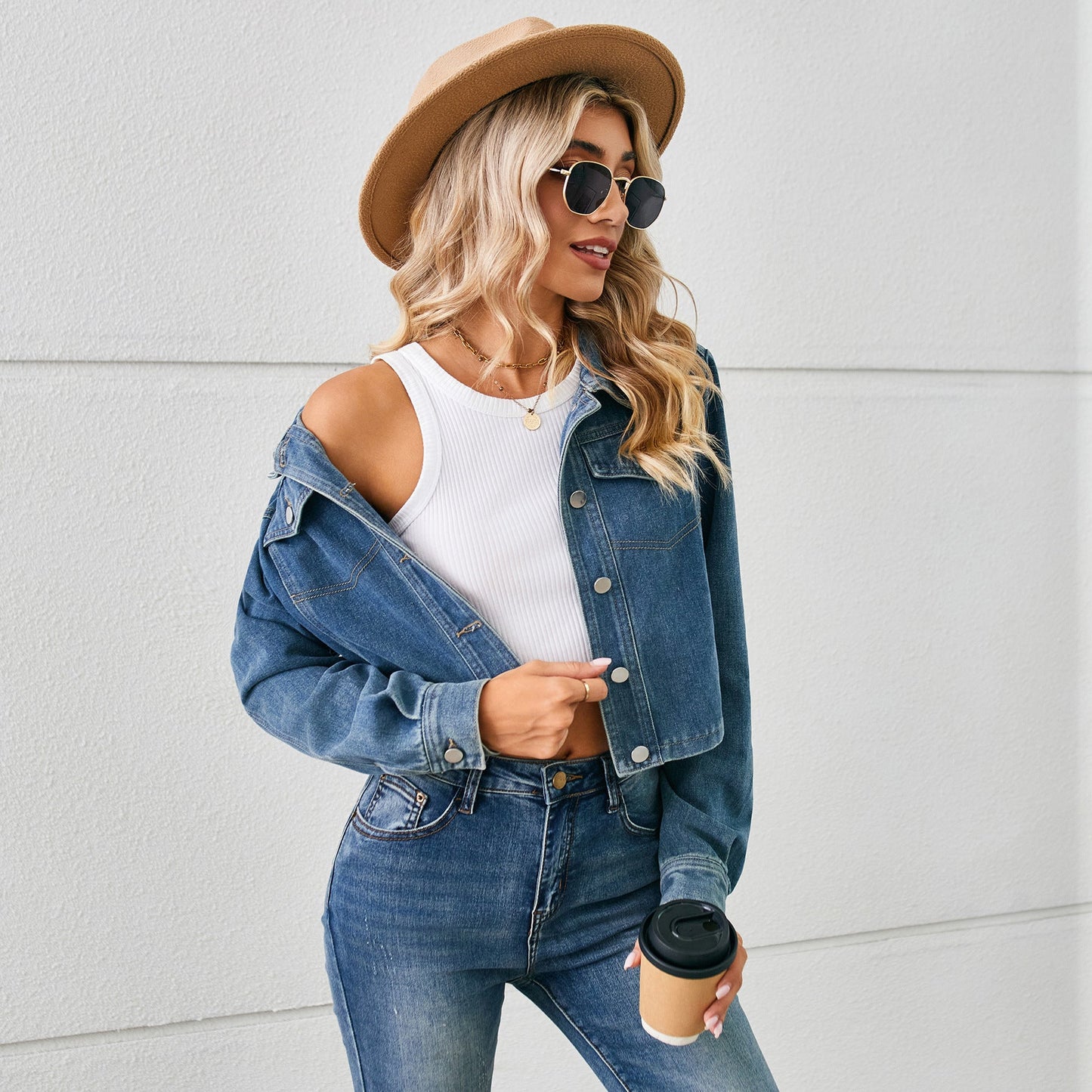 Colette | Women's Cropped Denim Jacket Classic Collar