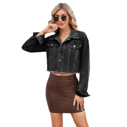 Nadine | Women's Cropped Denim Jacket Frayed Modern Accents