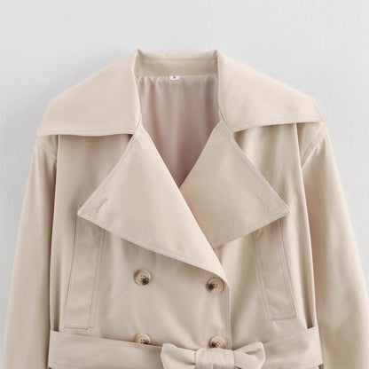 Fleur | Women's Belted Cropped Trench Coat Button Detail for Date Night